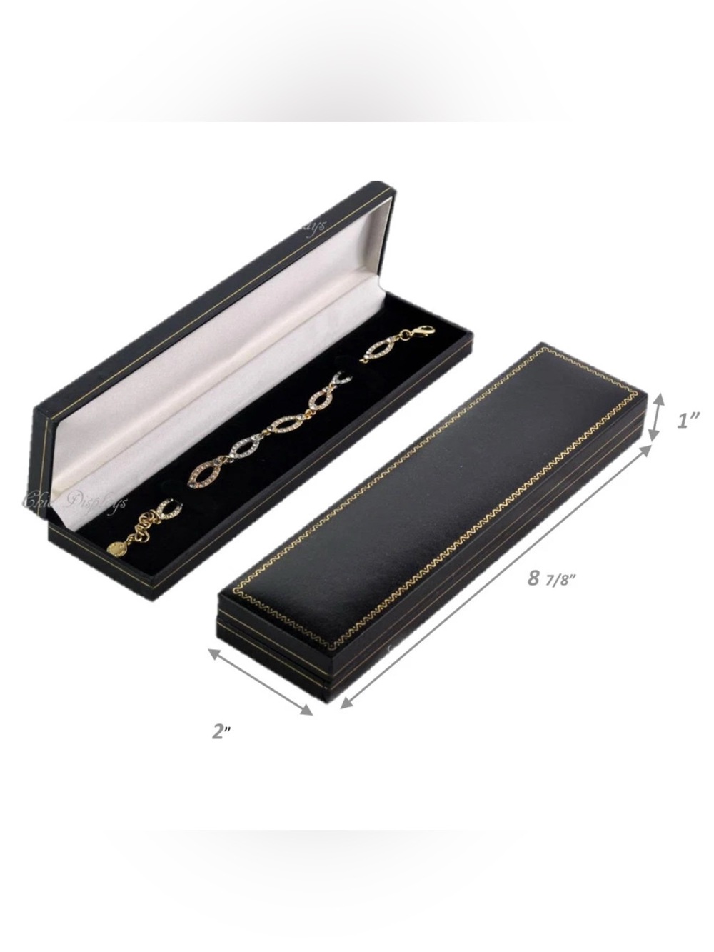Gold and Crystal Link Bracelet in Black Presentation Box